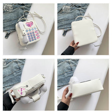 Black Sweet Girl Creative Crossbody Bag with Telephone Design, PU Material, Lightweight and Unique