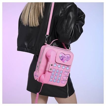 Pink Sweet Girl Creative Crossbody Bag with Telephone Design, PU Material, Lightweight and Unique