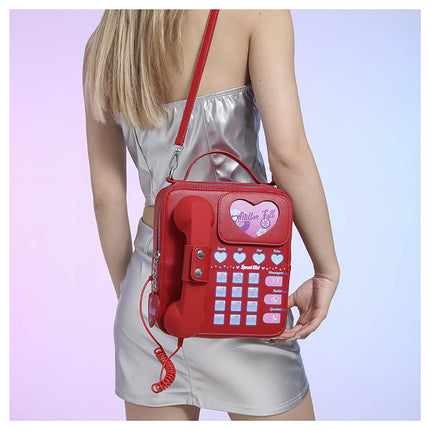Red Sweet Girl Creative Crossbody Bag with Telephone Design, PU Material, Lightweight and Unique