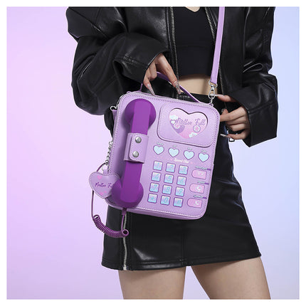 Purple Sweet Girl Creative Crossbody Bag with Telephone Design, PU Material, Lightweight and Unique