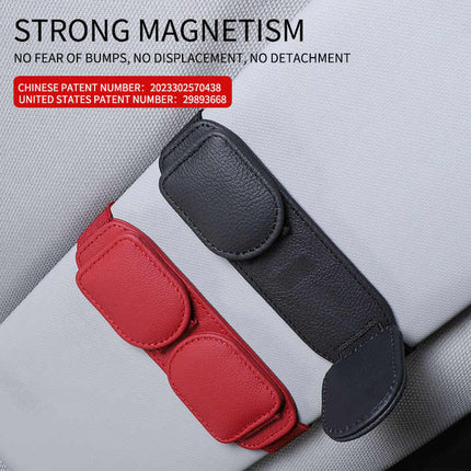 2 Pcs Beige Magnetic Leather Car Sunglasses Clip - Dual-Use Multifunctional Card Holder, Premium Cowhide