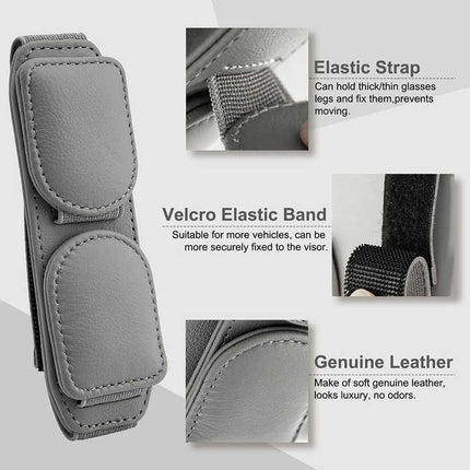 2 Pcs Beige Magnetic Leather Car Sunglasses Clip - Dual-Use Multifunctional Card Holder, Premium Cowhide