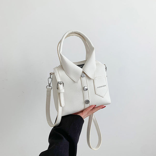 White Trendy Shirt-Inspired PU Shoulder Bag Stylish Handbag