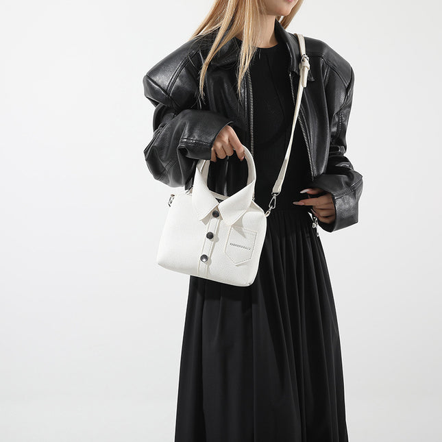 White Trendy Shirt-Inspired PU Shoulder Bag Stylish Handbag