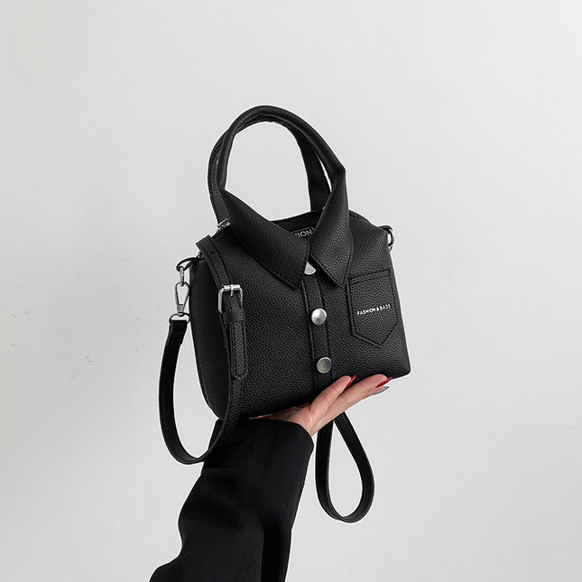 Black Trendy Shirt-Inspired PU Shoulder Bag Stylish Handbag