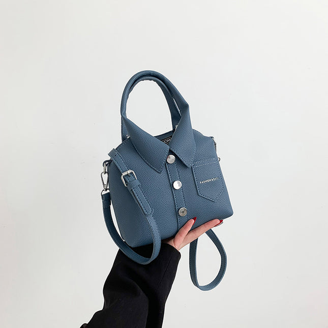 Denim Blue Trendy Shirt-Inspired PU Shoulder Bag Stylish Handbag
