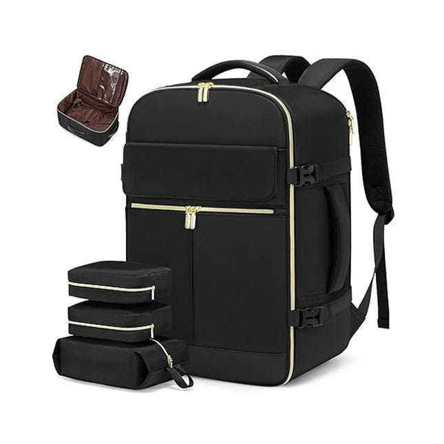 Black 40L Large Capacity Travel Business Backpack with Expandable Compartments Including 2 Toiletry Bags