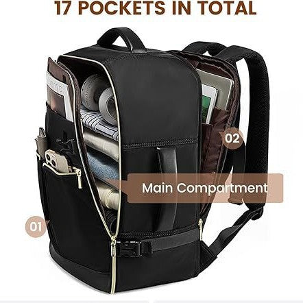 Black 40L Large Capacity Travel Business Backpack with Expandable Compartments Including 2 Toiletry Bags – product detail