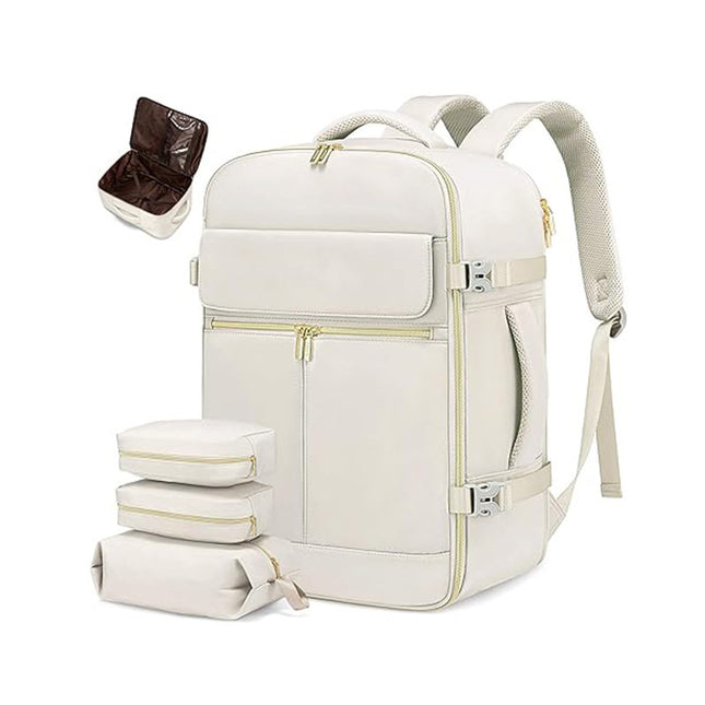 Beige 40L Large Capacity Travel Business Backpack with Expandable