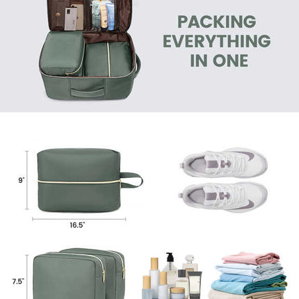 Beige 40L Large Capacity Travel Business Backpack with Expandable Compartments, Including 2 Toiletry Bags and Shoe Bag - Durable Oxford Fabric
