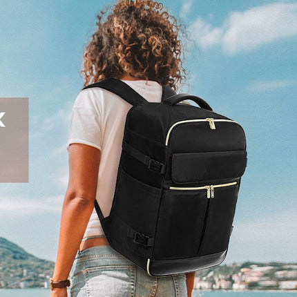 Beige 40L Large Capacity Travel Business Backpack with Expandable Compartments, Including 2 Toiletry Bags and Shoe Bag - Durable Oxford Fabric