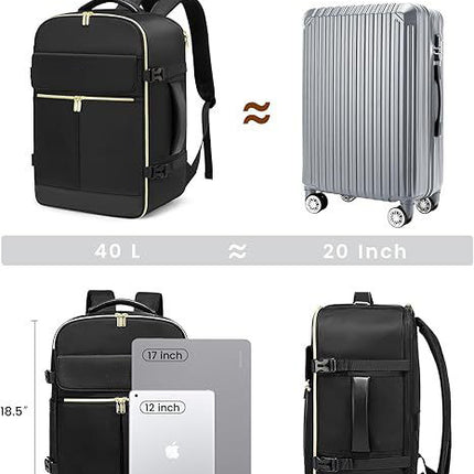 Light Pink 40L Large Capacity Travel Business Backpack with Expandable Compartments, Including 2 Toiletry Bags and Shoe Bag - Durable Oxford Fabric