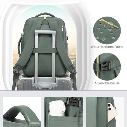 Bean Green 40L Large Capacity Travel Business Backpack with Expandable Compartments, Including 2 Toiletry Bags and Shoe Bag - Durable Oxford Fabric