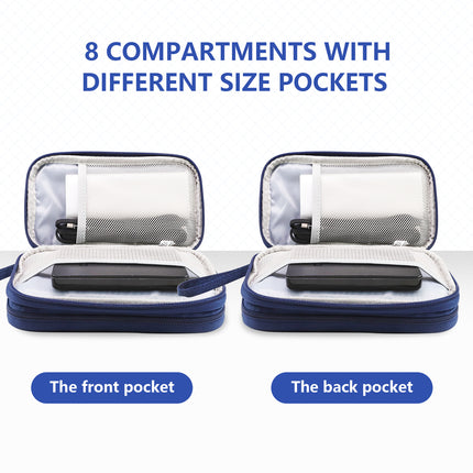 Dark Blue Portable Digital Organizer Bag - Multifunctional Storage for Power Banks, Cables, and Accessories(Photography Props Not Included)
