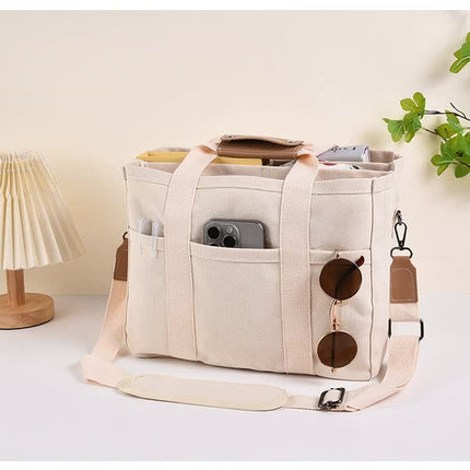 White Large Capacity Multi-Compartment Tote Bag - Stylish and Versatile for Women, Ideal for Organizing Essentials or as a Mommy Bag(Photography props not included)