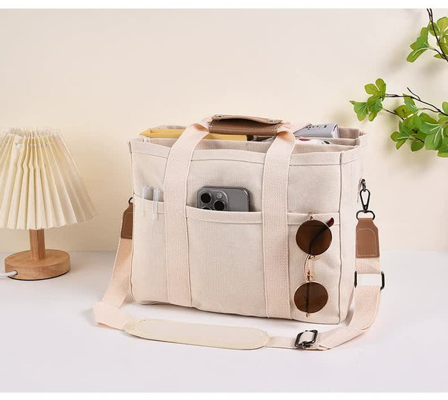 White Large Capacity Multi-Compartment Tote Bag