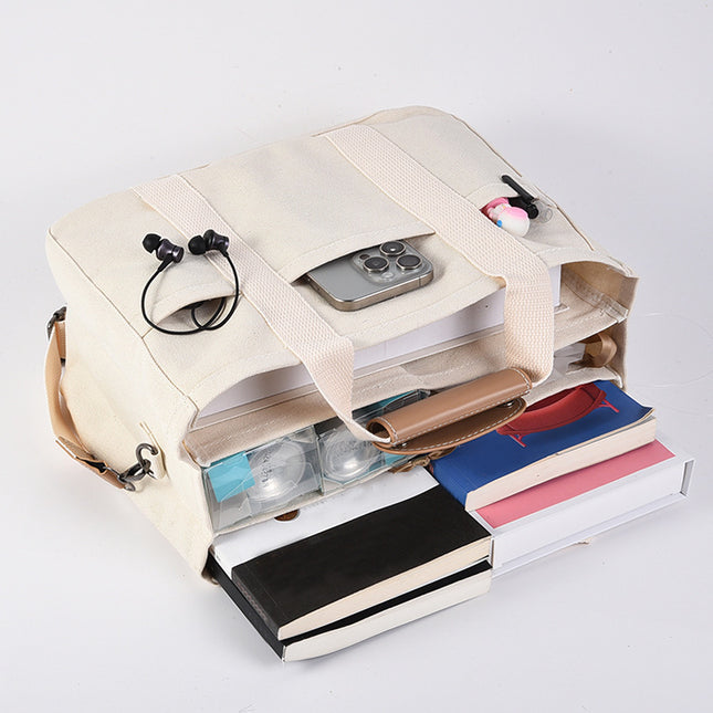 White Large Capacity Multi-Compartment Tote Bag