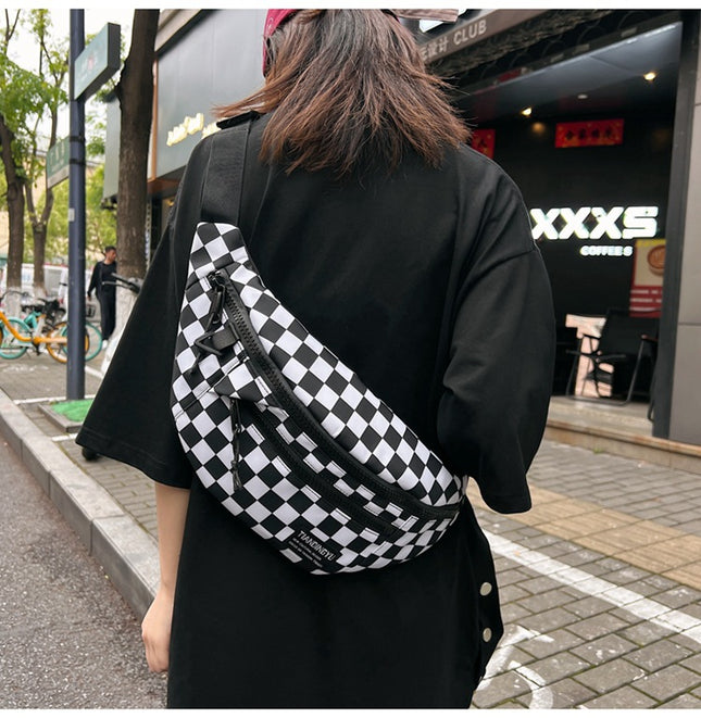 Black and White Check Trendy Checkered Crossbody Bag