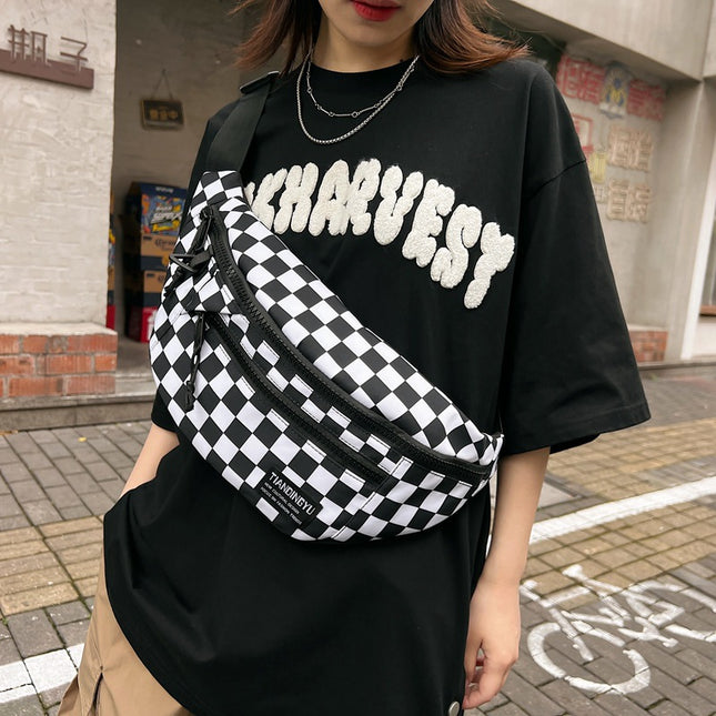 Black and White Check Trendy Checkered Crossbody Bag