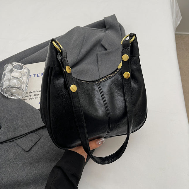 Black Vintage PU Leather Shoulder Bag