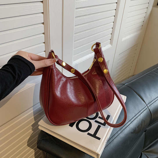 Red Vintage PU Leather Shoulder Bag