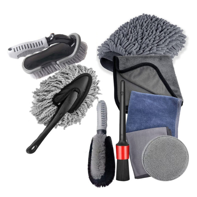 Type a 9-Piece Car Wash Tool Kit - Tire & Wheel Brushes, Wash Mitt