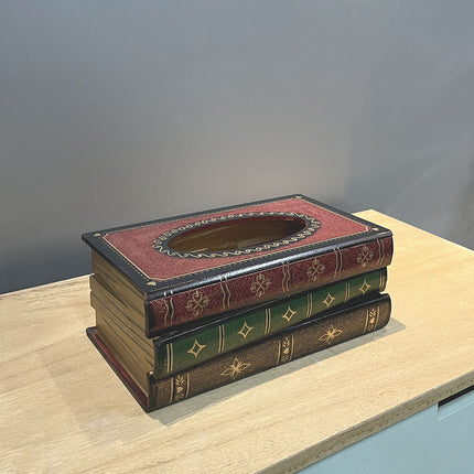 1 piece Dark Red Vintage Wooden Tissue Box - Creative Book-Shaped Tissue Holder for Home and Restaurant