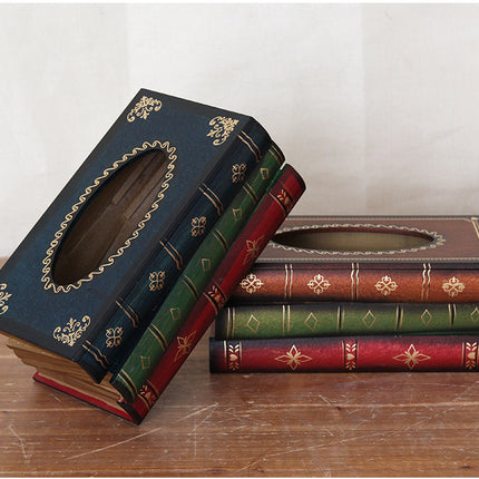 1 Piece Dark Green Vintage Wooden Tissue Box - Creative Book-Shaped Tissue Holder for Home and Restaurant