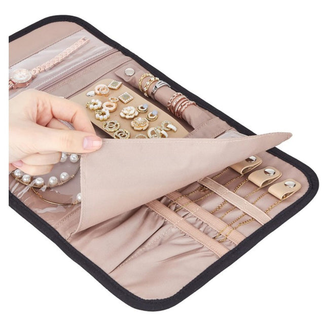 Black Portable Travel Jewelry Organizer Roll