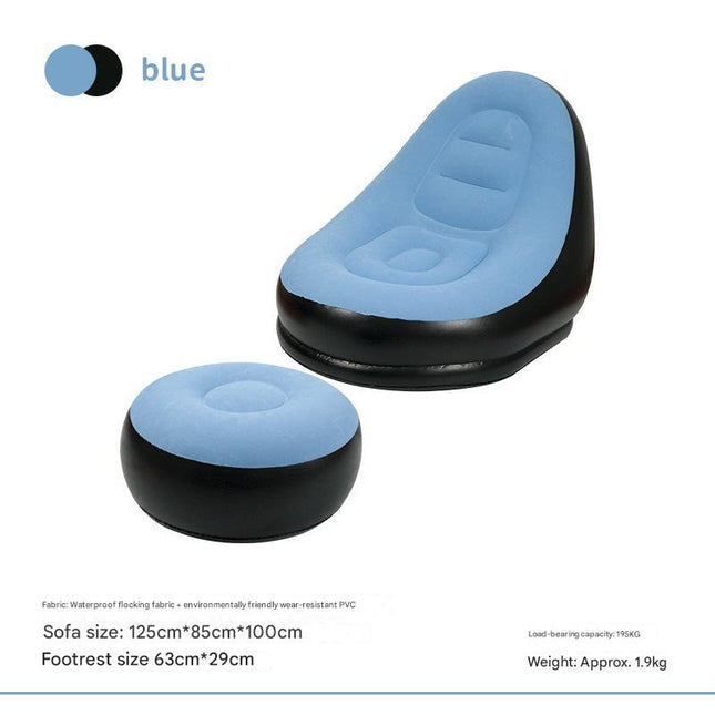Blue and Black Patchwork Portable Inflatable Sofa Chair with Ottoman