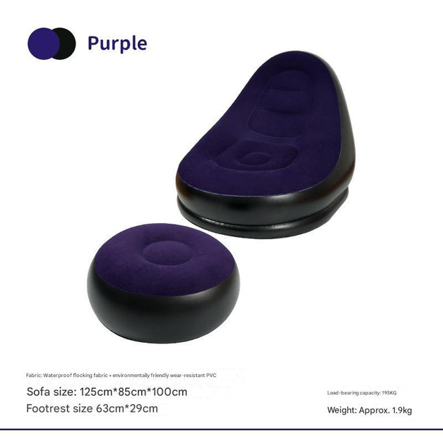 Purple and Black Patchwork Portable Inflatable Sofa Chair with Ottoman