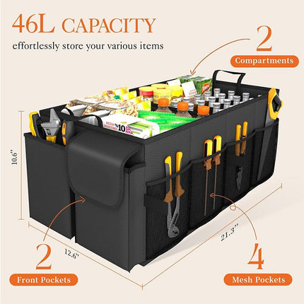 Beige Large-Capacity Foldable Car Trunk Storage Organizer - Collapsible Backseat Storage Box