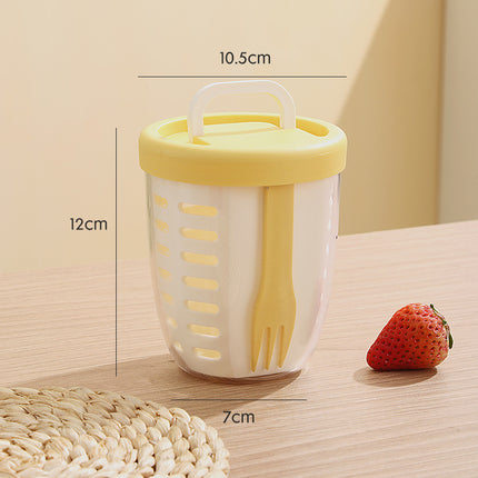 2 Pcs Yellow Portable Leakproof Fruit and Salad Storage Box with Draining Function, Sealed Fresh-Keeping Bento Lunch Box with Fork, AS+PP+Silicone Material