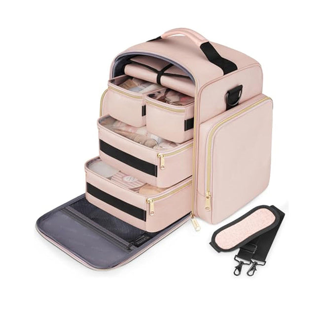 Pink 4-In-1 Travel Cosmetic Organizer Bag with Detachable Polyester