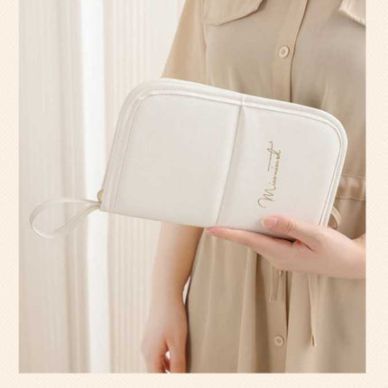 White Portable Shell Makeup Brush Storage Bag - Multi-Functional PU Cosmetic Organizer with Button Closure, Convertible to Stand Design(Make-up brushes are filming props, not included)