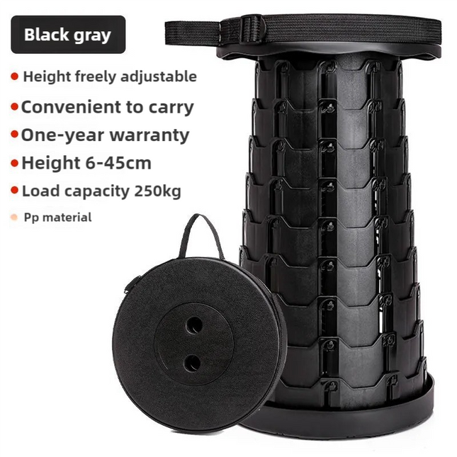Black Portable Outdoor Telescopic Folding Stool with 100 Weight-Bearing Buckles Lightweight and Compact