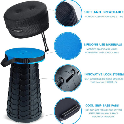 Rainbow Color Stitching Blue Portable Outdoor Telescopic Folding Stool with 100 Weight-Bearing Buckles, Lightweight and Compact Design, Perfect for Fishing, Camping, and Travel