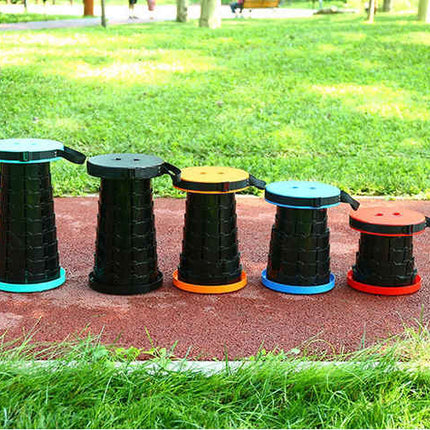 Rainbow Color Stitching Blue Portable Outdoor Telescopic Folding Stool with 100 Weight-Bearing Buckles, Lightweight and Compact Design, Perfect for Fishing, Camping, and Travel