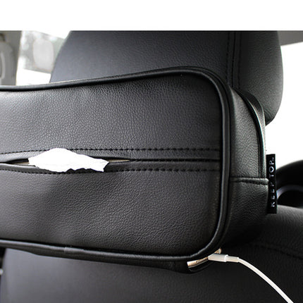 Black Multifunctional PU Leather Car Tissue Box Holder – Compact, Stylish, and Easy to Install with Headrest and Sun Visor Mounting Options
