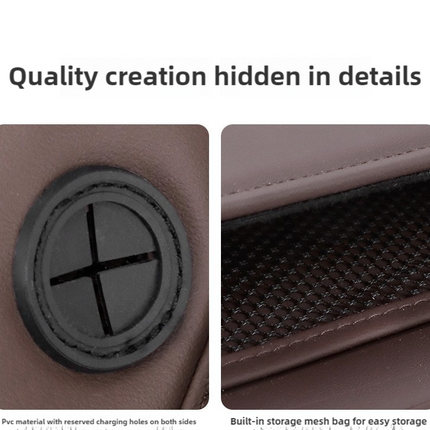 Beige PU Leather Car Storage Organizer with Dual Charging Holes and Inner Mesh Pocket, Multi-functional Door Handle Hanging Bag for Phones and Accessories, Lightweight and Durable