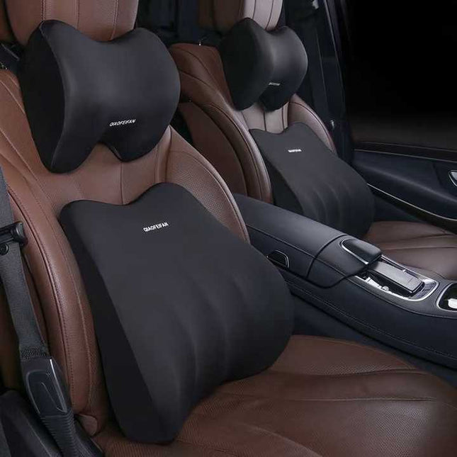 Black Memory Foam Car Seat Neck and Lumbar Support Set Ergonomic Cushion for Office Home and Driving