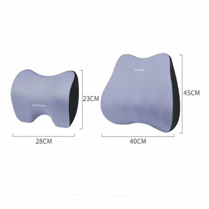 Coffee Memory Foam Car Seat Neck and Lumbar Support Set - Ergonomic Cushion for Office, Home, and Driving