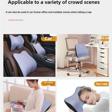 Blue Memory Foam Car Seat Neck and Lumbar Support Set - Ergonomic Cushion for Office, Home, and Driving