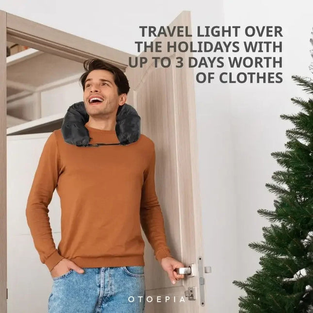 Grey Suede Portable Refillable Travel Neck Pillow with Storage Bag -Lightweight and Compact for – product detail