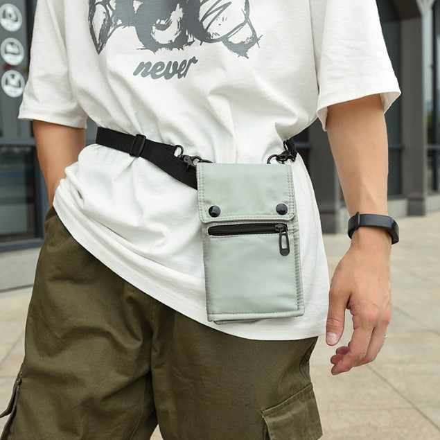 Grey Water-Resistant Nylon Crossbody Phone Bag