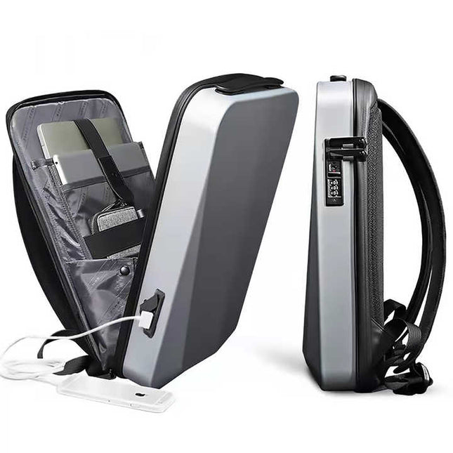 Silver Premium Hard Shell Business Backpack with TSA Lock and USB Charging Port Waterproof Laptop Bag for – product detail