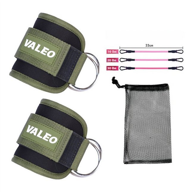 Dark Green Set (2 Ankle Straps + 3 Elastic Ropes + 1 Mesh Bag)