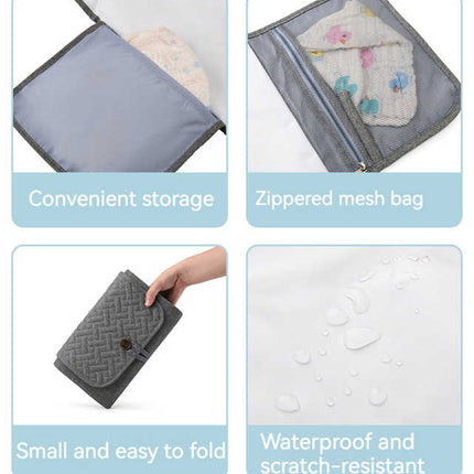 Grey and Pink Patchwork Portable Baby Changing Mat – Waterproof, Foldable, Compact Diaper Pad for Travel & Everyday Use