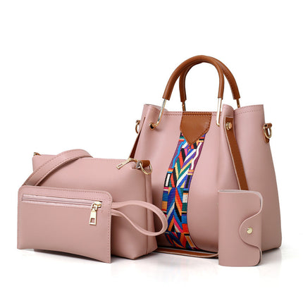 Pink Elegant 4-Piece Women’s Handbag Set – Stylish PU Leather Tote, Shoulder Bag, Clutch, and Wallet for Every Occasion