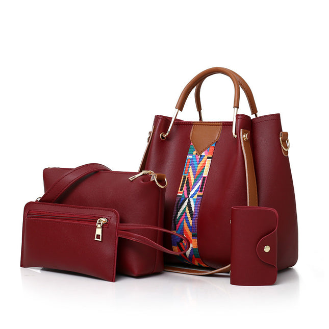 Red Elegant 4-Piece Women's Handbag Set - Stylish PU Leather Tote